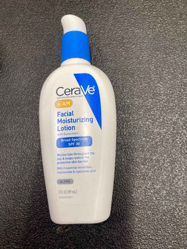 Photo 1 of **BB 1/2027**CeraVe AM Facial Moisturizing Lotion with SPF 30, Oil-Free Face Moisturizer with SPF, Formulated with Hyaluronic Acid, Niacinamide & Ceramides, Non-Comedogenic, Broad Spectrum Sunscreen, 3 Ounce