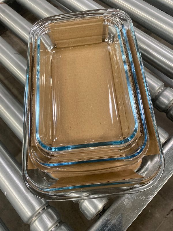 Photo 1 of ***MISSING ONE BAKING DISH SELLING AS IS INCOMPLETE*** 6-Piece Deep Glass Baking Dish Set with Plastic lids, Rectangular Glass Bakeware Set with Lids, Baking Pans for Leftovers, Cooking, Kitchen, Freezer-to-Oven and Dishwasher, Gray