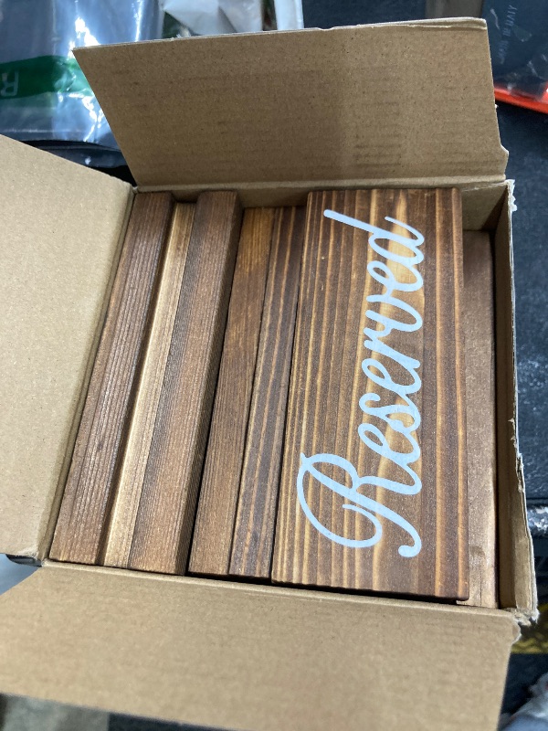 Photo 1 of 12 Pieces Wooden Table Reserved Signs Rustic Style Wood Sign Wedding Seating Signs for Wedding Restaurant Receptions Supplies