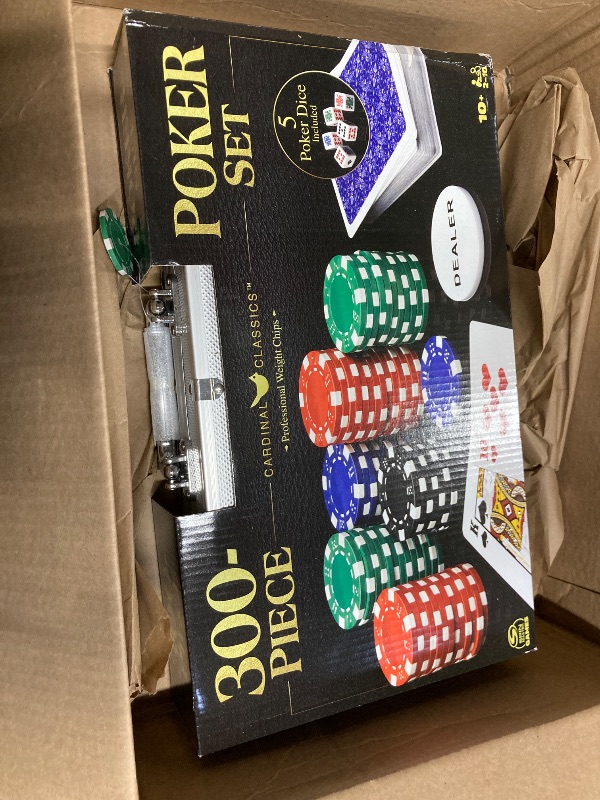 Photo 1 of **CASE IS DAMAGED IN AND OUTSIDE**Spin Master Games, Cardinal Classics, 300-Piece Poker Set with Aluminum Carrying Case & Professional Weight Chips & Poker Dice, for Ages 8+