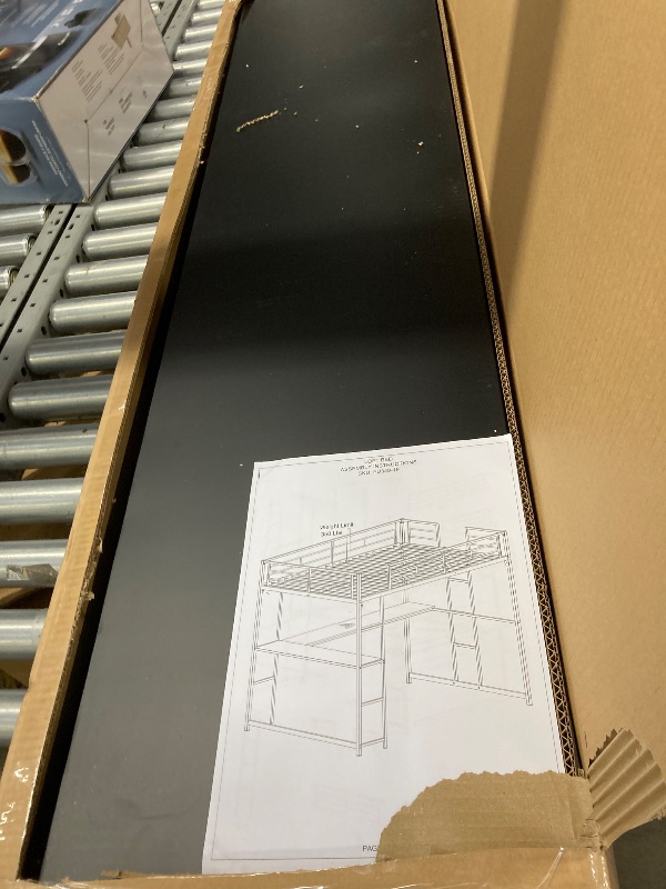 View 3 of **BOX 2 OF 2 ONLY/INCOMPLETE SET***KMBOHE Full Size Loft Bed with Desk and Shelves, Metal Loft Bed with Ladder and Guardrails, Loft Bed Frame for Bedroom, Black