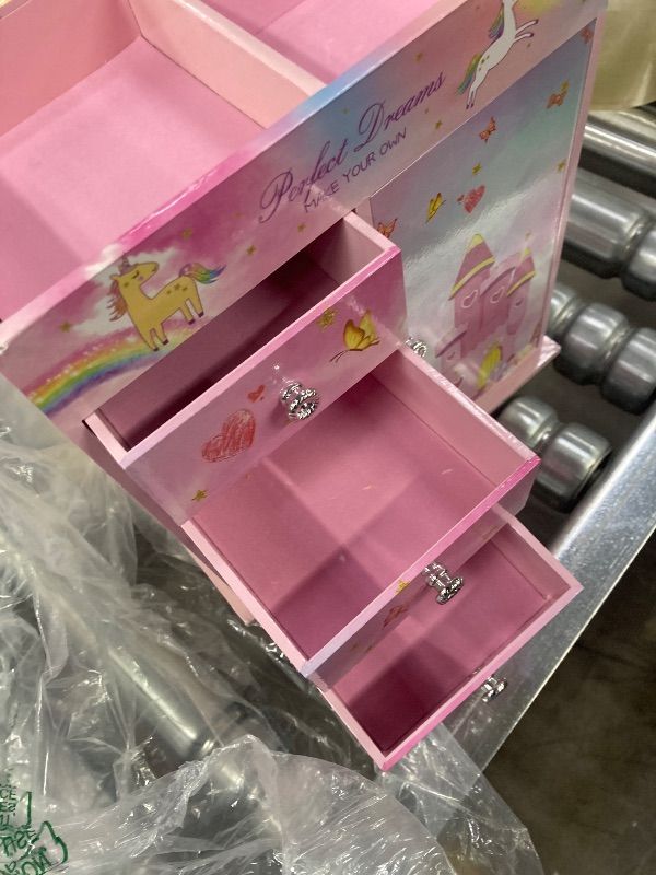 Photo 1 of ***DAMAGE -NON-FUNCTIONAL***  efubaby  Jewelry Box for Girls 5-Layer with Swing Door Ballerina Unicorn Theme Included Unicorn Jewelry Set Kids Birthday Gift for Girls Music Box Christmas Gifts Colorful*** NO MUSIC, NO SPINNING BALLERINA***SOME SCUFFS ON C