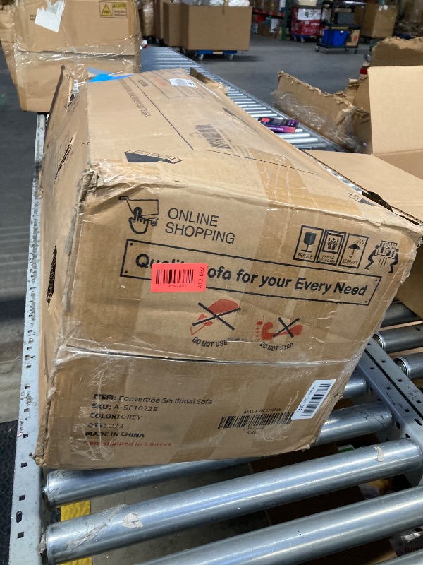 Photo 1 of ****Missing; boxes one and three, incomplete pieces***TRUNBACK 132" U Shaped Couch, Oversized Modular Sectional Sofa with Chaise, Corduroy U Shaped Couch with Deep Seat, Boneless Couches for Living Room, No Assembly Required, Gray