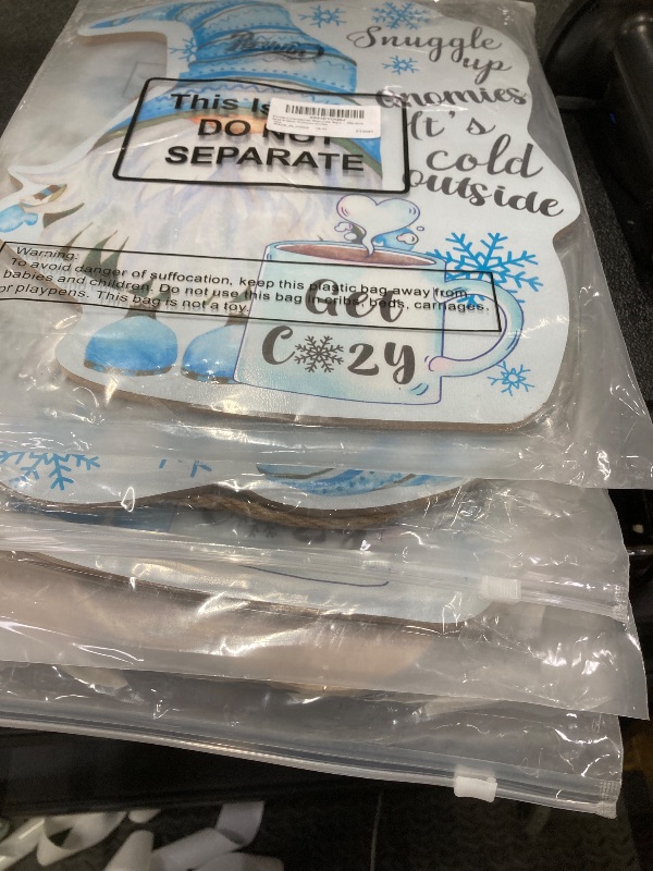 Photo 1 of +++4 PACK+++Perthlin Gnome Door Decor Winter Gnomes Door Sign Welcome Sign 10 x 13 Inches Gnome Hanging Plaque Decor Hanging for Holiday Winter Home Window Wall Indoor Outdoor(Cute)