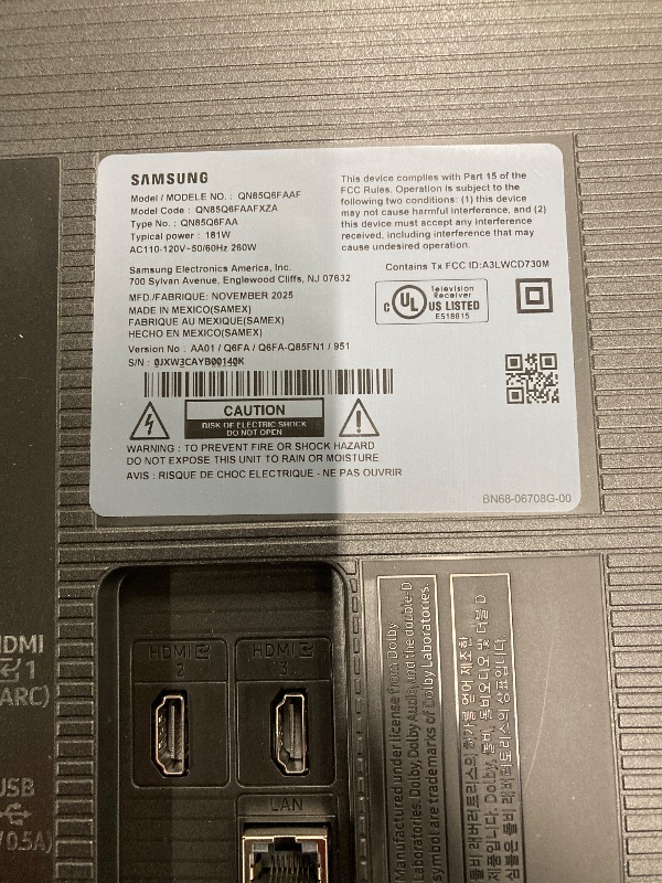 Photo 1 of ******** NO RETURNS ACCEPTED
Samsung 85-Inch Class QLED Q6F Series Samsung Vision AI Smart TV (2025 Model, 85Q6F) Q4 Lite Processor, Quantum HDR, Motion Xcelerator 60Hz, Color Booster, 4K Upscaling, Compatible with Alexa