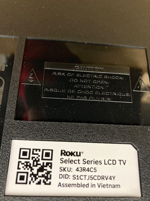 Photo 1 of  NO RETURNS ACCEPTED

Roku Smart TV 2025 – 43-Inch Select Series, 4K HDR TV – RokuTV with Enhanced Voice Remote – Flat Screen LED Television with Wi-Fi for Streaming Live Local News, Sports, Family Entertainment