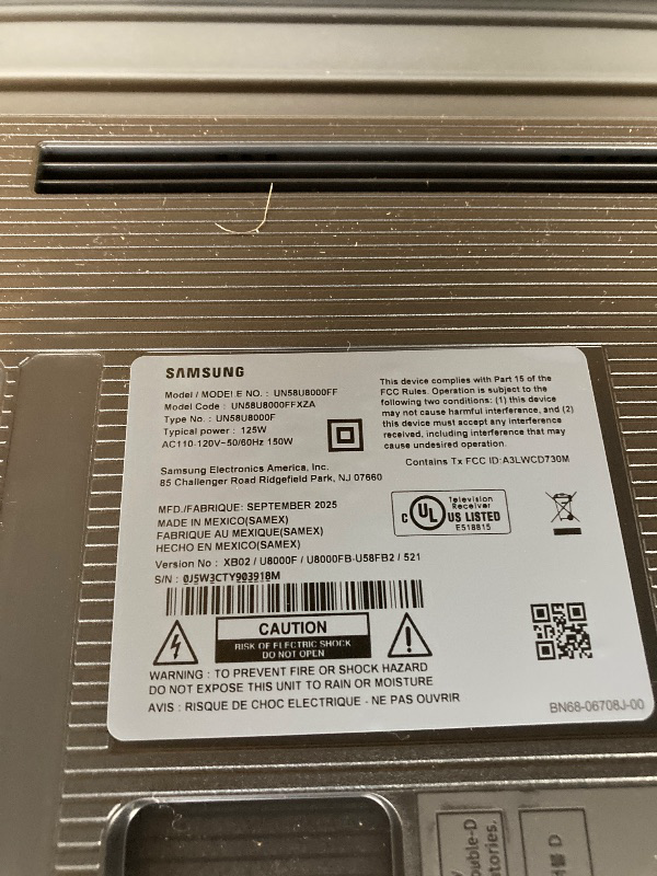 Photo 1 of  NO RETURNS ACCEPTED
Samsung 58-Inch Class Crystal UHD U8000F 4K Smart TV (2025 Model) Endless Free Content, Crystal Processor 4K, MetalStream Design, Knox Security, Alexa Built-in