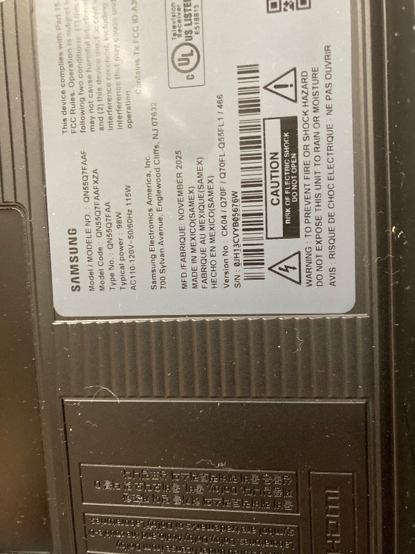 Photo 1 of  NO RETURNS ACCEPTED
Samsung 55-Inch Class QLED Q7F Series Samsung Vision AI Smart TV (2025 Model, 55Q7F) Quantum HDR, Object Tracking Sound Lite, Q4 AI Gen1 Processor, 4K upscaling, Gaming Hub, Alexa Built-in