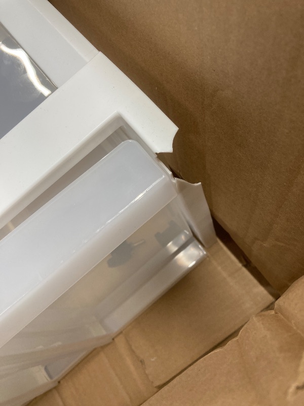 Photo 1 of *Bottom broken/Missing wheel* IRIS USA Plastic Drawer Storage Organizer Rolling Cart, with Wheels Casters, 5-Drawers, for Classroom Art Craft Supplies Dresser Closet Bathroom Laundry Room, Flat Smooth Top, White/Clear