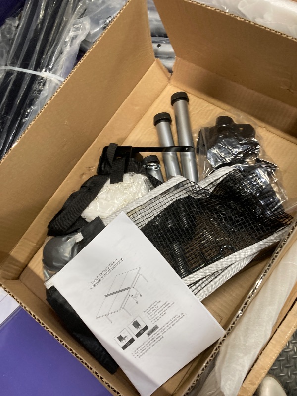 Photo 1 of *Chipped* Table Tennis Table, Portable Ping Pong Table Game Set, 8ft Mid-Size Folding Indoor Outdoor Table Tennis Game Set with Net, 2 Table Tennis Paddles and 3 Balls for Adults/Teens