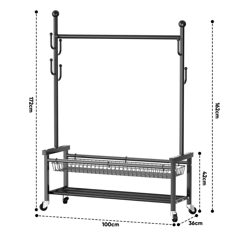 Photo 1 of *May be missing some hardware?* Flngr Heavy Duty Clothes Rack Load 260 lbs, Standing Rolling Clothing Rack for Hanging Clothes with Sturdy Wheels & Shelves
