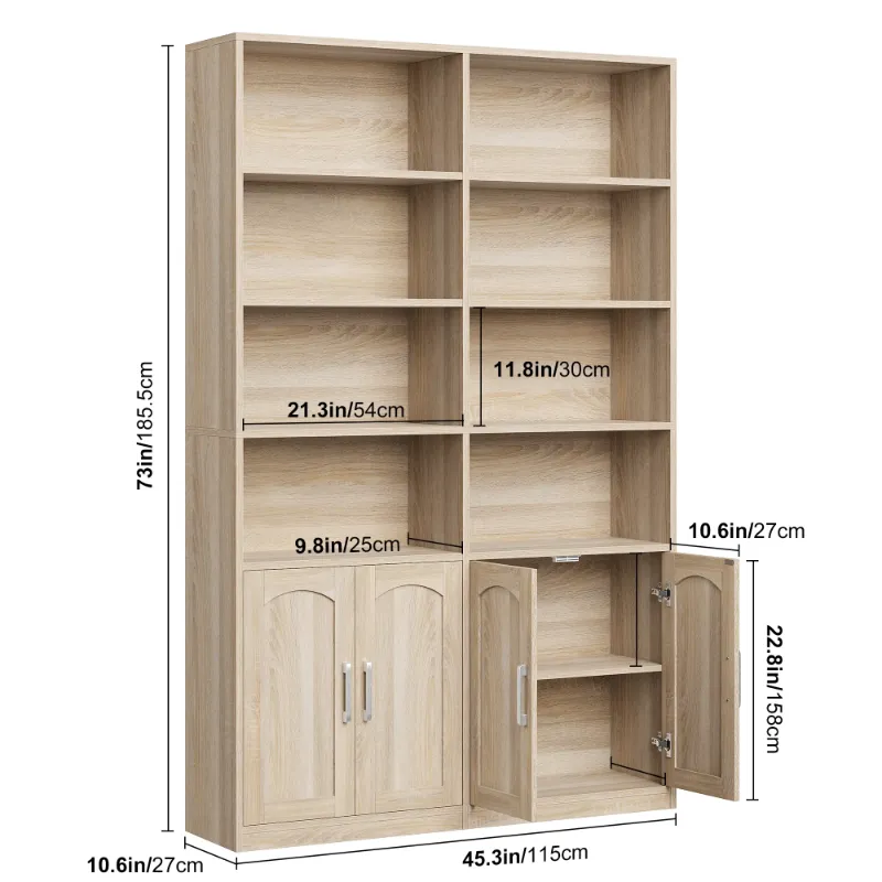 Photo 1 of *Board bent in middle* Homfa 73? Tall Bookcases with Doors, 8 Cubes 6-Tier Double Row Bookshelf, Bookcase for Living Room Home Office, Light Oak
