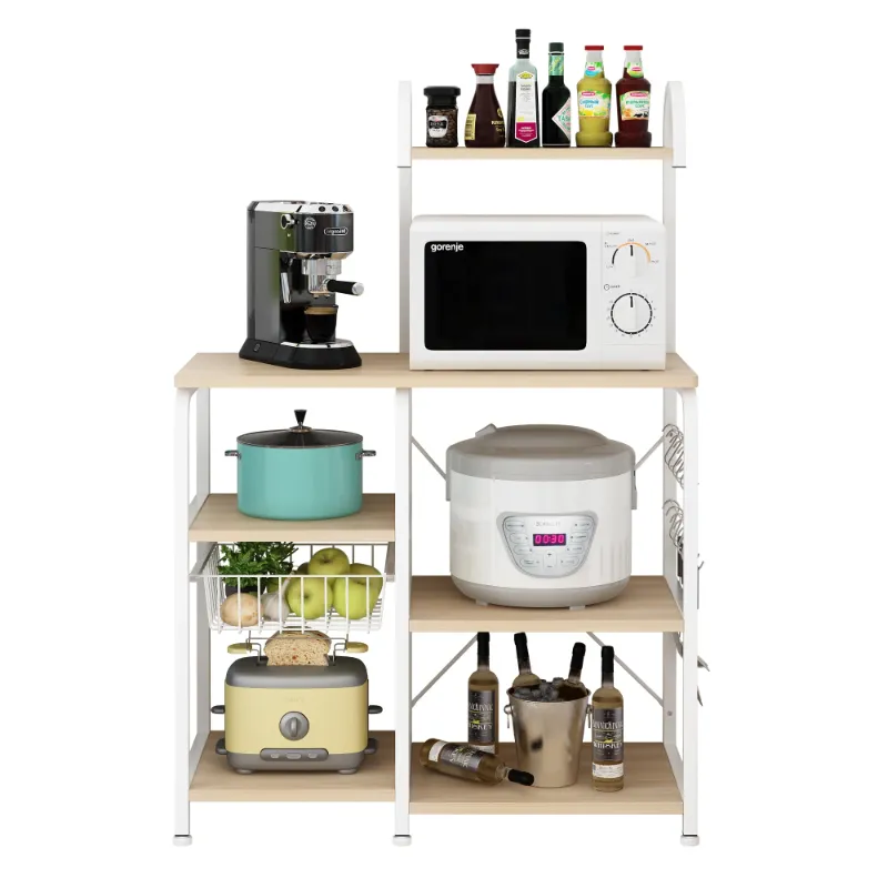 Photo 1 of *Damaged box* Ktaxon Baker's Rack, 5-Tier Microwave Oven Stand, Kitchen Utility Cart Island Coffee Bar with Hutch, Kitchen Storage Shelf Shelving Unit Organizer with Drain Basket, Spice Rack & 10 Hooks