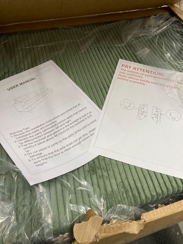 Photo 1 of *Damage to box* 87" Corduroy Sofa,3 Seater Sofa with Extra Deep Seats,Neche Comfy Upholstered Couch for Living Room,2 Pillows,Green