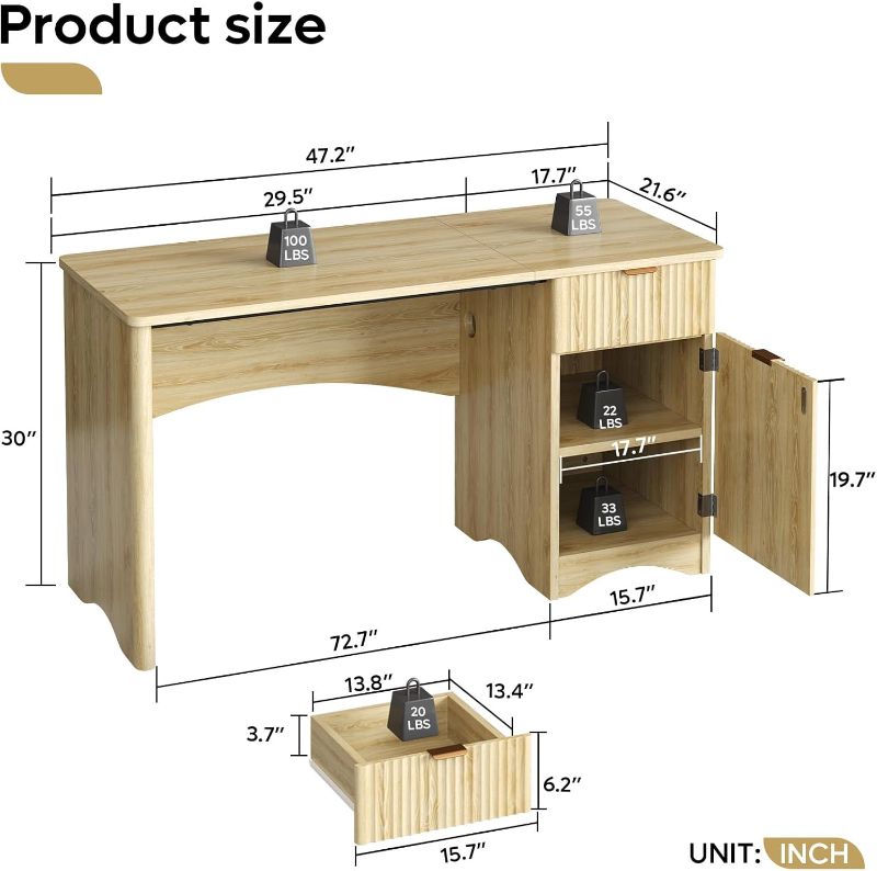 Photo 1 of **Picture is inaccurate. Pieces were broken and missing.**** L Shaped Standing Desk,47" Home Office Desks, Executive, Farmhouse Computer Desk wiPicture is inaccurate. Pieces were broken and missing.th 6 Drawers File Drawer, Rustic Computer Writing, Oak