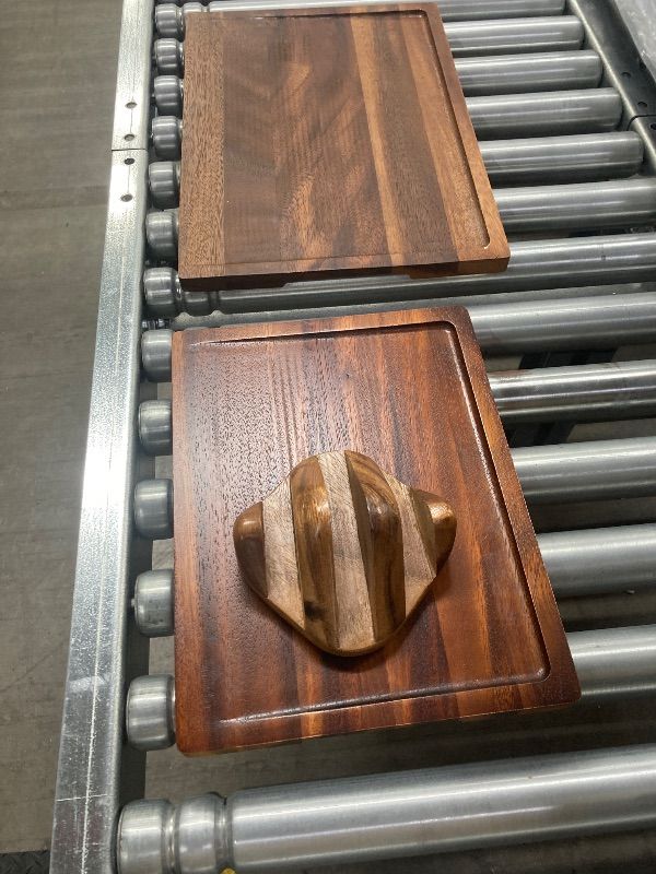 Photo 1 of ***MISSING ONE *** 2-Piece Solid Walnut Wood Cutting Boards with Anti-Slip Holder, Chopping Block with Juice Deep Groove & Invisible Handles for Kitchen Meats Vegetables, 100% Natural Walnut, Perfect Housewarming Gift