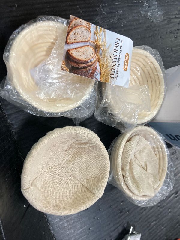 Photo 1 of ***2 CHEESCLOTH COVERS MISSING***5 Inch Banneton Bread Proofing Basket Set of 6, Kikcoin Mini Sourdough Bread Baking Supplies, Small Banneton Basket Proofing Baskets for Sourdough Bread Baking***2 CHEESCLOTH COVERS MISSING***