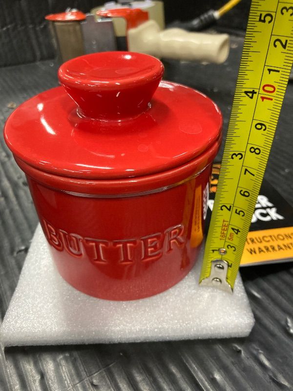Photo 1 of ***MISSING BUTTER KNIFE***PriorityChef Butter Crock with Lid with Water Line, Ceramic French Butter Dish to Leave On Counter, Red***MISSING BUTTER KNIFE***