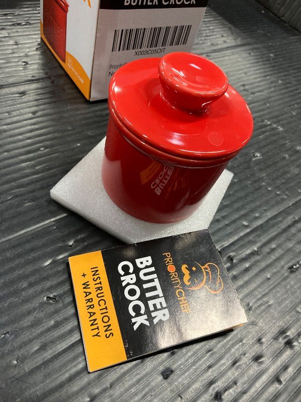 Photo 1 of ***MISSING BUTTER KNIFE***PriorityChef Butter Crock with Lid with Water Line, Ceramic French Butter Dish to Leave On Counter, Red***MISSING BUTTER KNIFE***