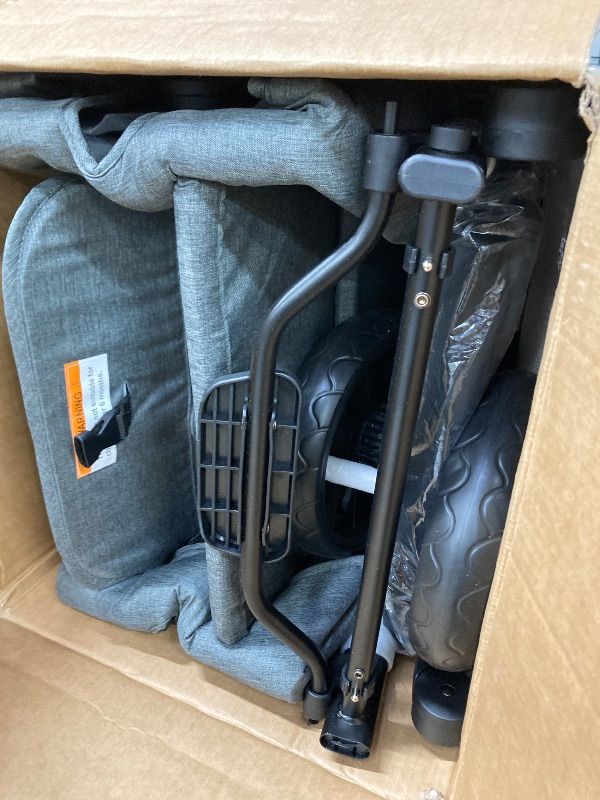 View 2 of ***MISSING WHEELS***Vomeast Wagon Stroller for 2 Kids, 3-in-1 Stroller Wagon with Canopy, 5-Point Harness, Adjustable Handlebars, Removable Seat for Toddlers, Grey***MISSING WHEELS***