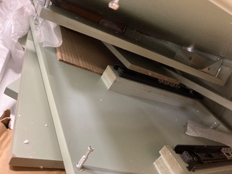 Photo 1 of ***Damaged***Christopher Knight Home Supah 30" Bathroom Vanity with Ceramic Sink, Rubberwood Frame, One Door with Shelf and Three Drawers, Storage Cabinet, Toilet Organizer, Soft Close Door, Light Green***Damaged***