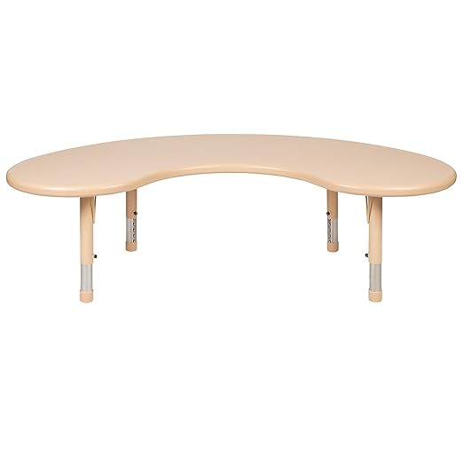 Photo 1 of **Missing Legs**EMMA + OLIVER 35" Wx65 L Half-Moon Natural Plastic Adjustable Activity Table-School Table for 8