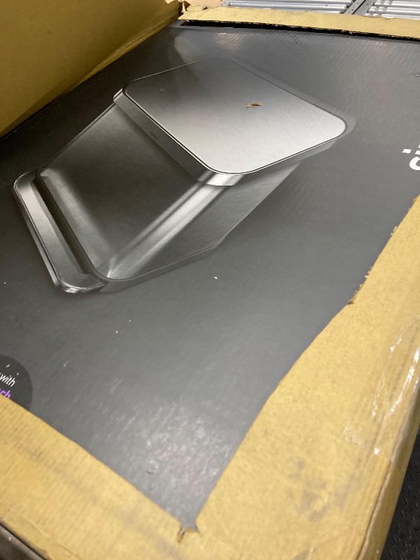 Photo 1 of **USED WITH DENTS**simplehuman 55 Liter / 14.5 Gallon Rectangular Hands-Free Kitchen Step Trash Can with Soft-Close Lid, Brushed Stainless Steel