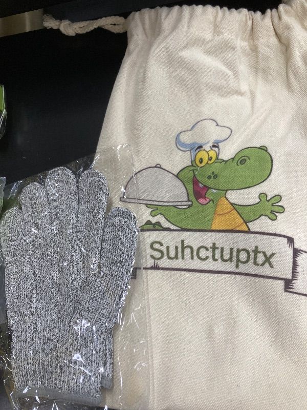 Photo 1 of ***MISSING PIEECES -SELLING AS IS *** Suhctuptx 9 Pieces Wooden Kids Kitchen Knife Set with Gloves Cutting Board Fruit Vegetable Crinkle Cutters Serrated Edges Plastic Toddler Knifes for Real Cooking Kid Safe Knives