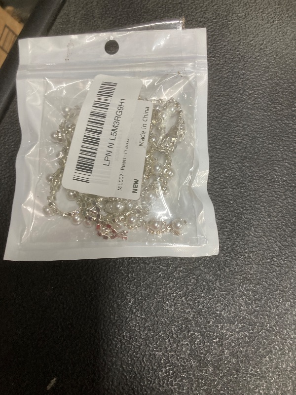 Photo 1 of 1 Yard Pearl Trim Chain Rhinestone Silver String Crystal Applique Fringe Ribbon Strips Beads Sewing Dress DIY Party Wedding Bouquet for Decoration Bridal Costume Embellishment