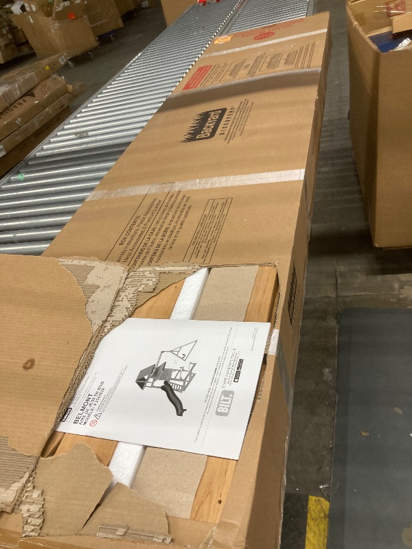 Photo 1 of **NOTE: ONE BOX OF THREE IS MISSING THE OTHER BOXES**** Backyard Discovery Belmont Cedar Wood Swing Set with Wave Slide, Play Deck, Rock Wall Ladder, Snack Bar Window, Shaded Picnic Area, Bench, Belt Swings, Trapeze, Sandbox Area, Canopy, Outdoor Playset