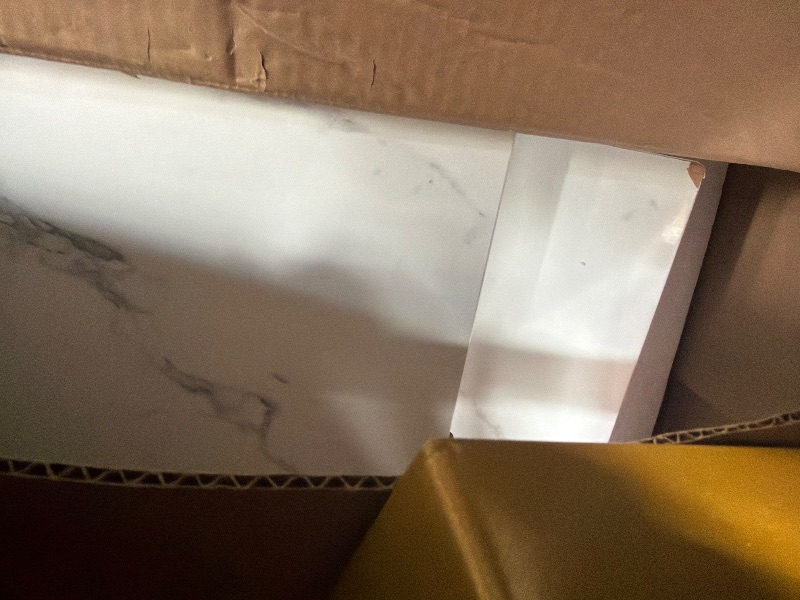 Photo 1 of ** DAMAGE / VERY USED / ONLY PARTS** DWVO 70.3" Large Modern Dining Table for 6-8 People Rectangular White Kitchen Dining Room Table with Faux Marble Tabletop and Gold Geometric Metal Legs Farmhouse Wood Dinner Tables, White and Gold