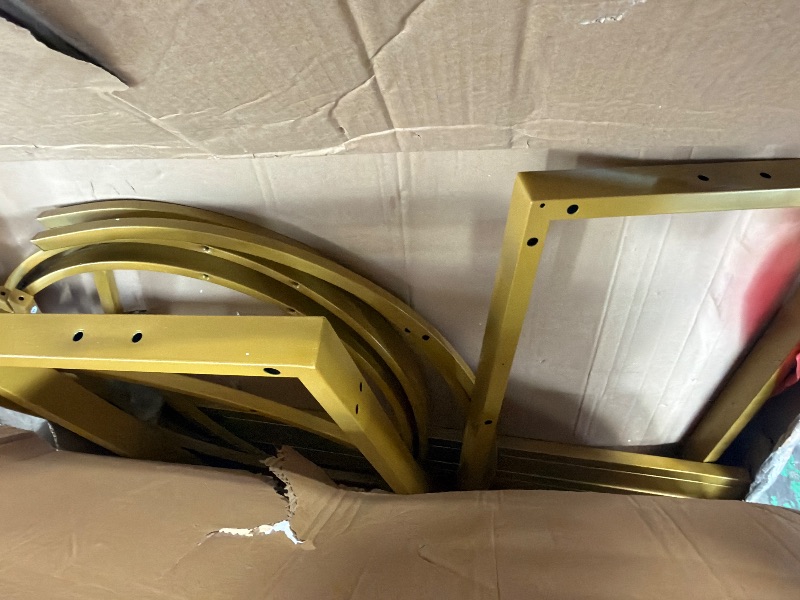 Photo 1 of ** DAMAGE / VERY USED / ONLY PARTS** DWVO 70.3" Large Modern Dining Table for 6-8 People Rectangular White Kitchen Dining Room Table with Faux Marble Tabletop and Gold Geometric Metal Legs Farmhouse Wood Dinner Tables, White and Gold