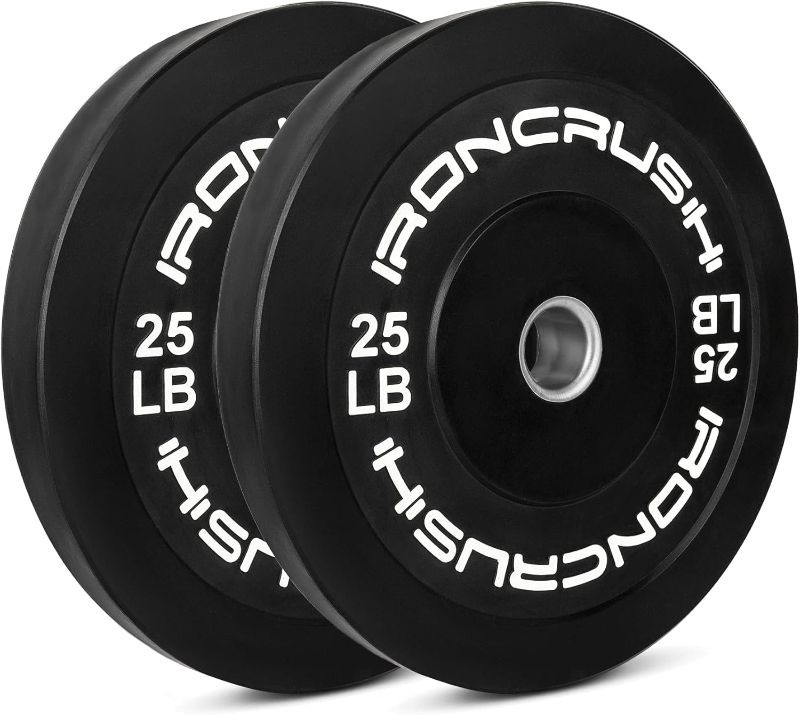 Photo 1 of ** SIMILAR IMAGE**Iron Crush Olympic Bumper Plates Set - Virgin Rubber Weights for Strength Training - Stainless Steel Inserts, Fits 2" Barbells - Low, Dead Bounce for Safety - 10lb to 45lb - Sold in Pairs