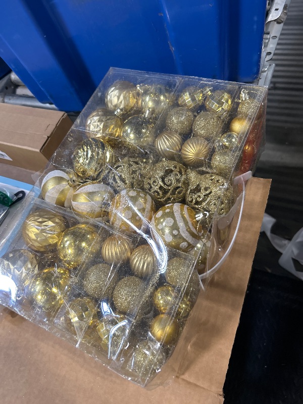 Photo 1 of 100Pcs Christmas Ball Ornaments Set, Assorted Shatterproof Christmas Tree Balls, Decorative Hanging Baubles Set for Holiday Weeding Party Home Decorations, Gold