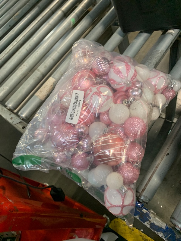 Photo 1 of 100Pcs Christmas Balls Ornaments Set, Shatterproof Christmas Decorations with Hand-held Gift Package for Xmas Tree/Holiday/Wedding/Holiday/Party Decor (Pink & White)