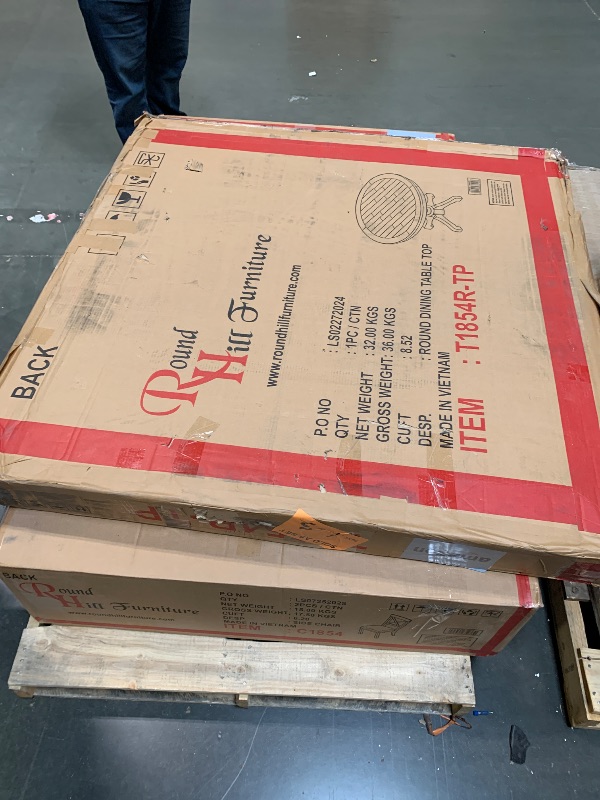 View 5 of ***03 LARGE BOXES***Roundhill Furniture Prato 5-Piece Round Dining Table Set with Cross Back Chairs, Antique Blue and Weathered Walnut