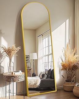 Photo 1 of *** SIMULAR TO PHOTO NOT EXACT!!!!Delma Full Length Mirror, Large Floor Mirror for Wall, Bedroom, Bathroom, Living Room with Aluminium Frame (Stand, Arch 56x15-Gold)
