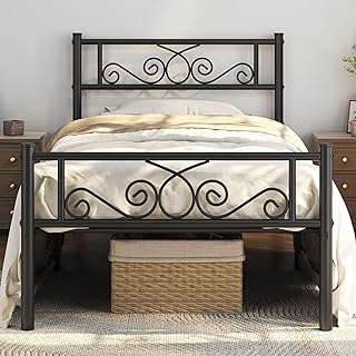 Photo 1 of ******PINK!!!!! **M,ISSING SCREWS
*********8Yaheetech Twin Bed Frames Metal Platform Bed with Headboard and Footboard No Box Spring Needed Easy Assembly,Under-Bed Space: 12.6''/Black/Twin Bed