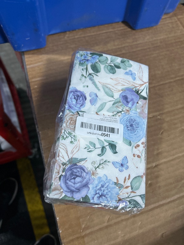 Photo 1 of 100Pcs Floral Guest Napkin Watercolor Blue Flower Butterfly Disposable Napkin Hand Towel Paper Napkins for Bathroom Spring Wedding Birthday Party Supplies Table Decor