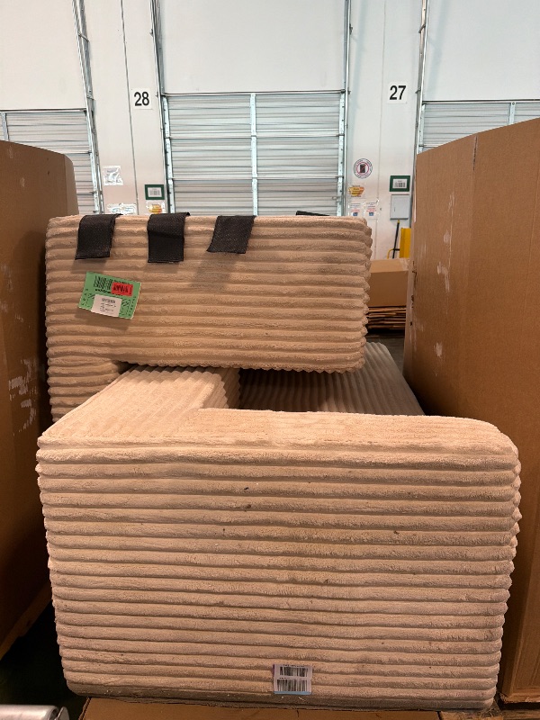 Photo 1 of ***PILLOWS********REALLY DIRTY****COMHOMA 105”Modular Sectional Sofa with Deep Seat,Cloud Upholstered L-Shape Couch Wide Arms Corduroy Fabric High-Density Foam Chaise Lounge for Living Room No Assembly Required,Beige