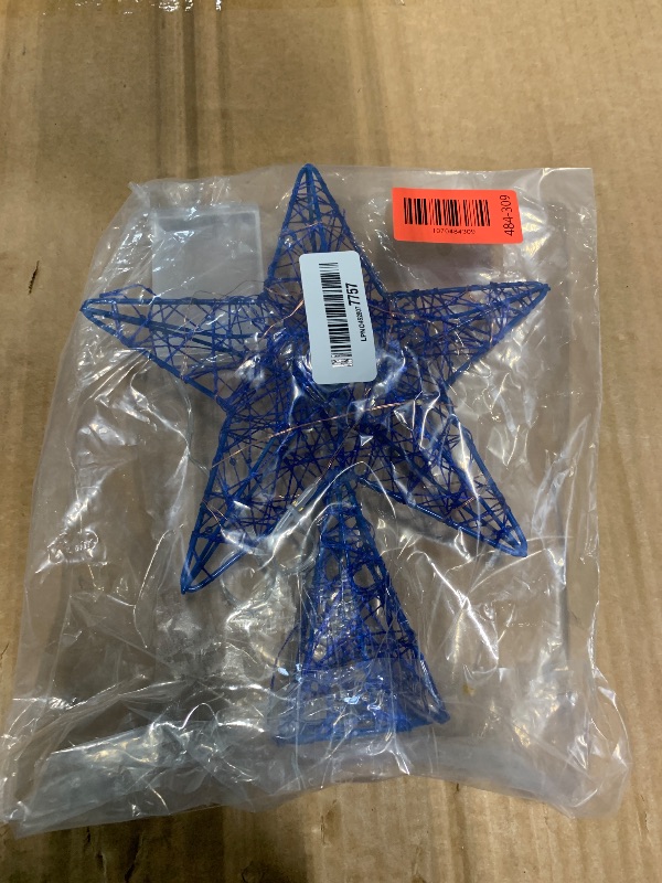 Photo 1 of 10 Inch Christmas Star Pentagram Tree Topper with Warm LED Lights for Xmas Tree Decorations (Blue)