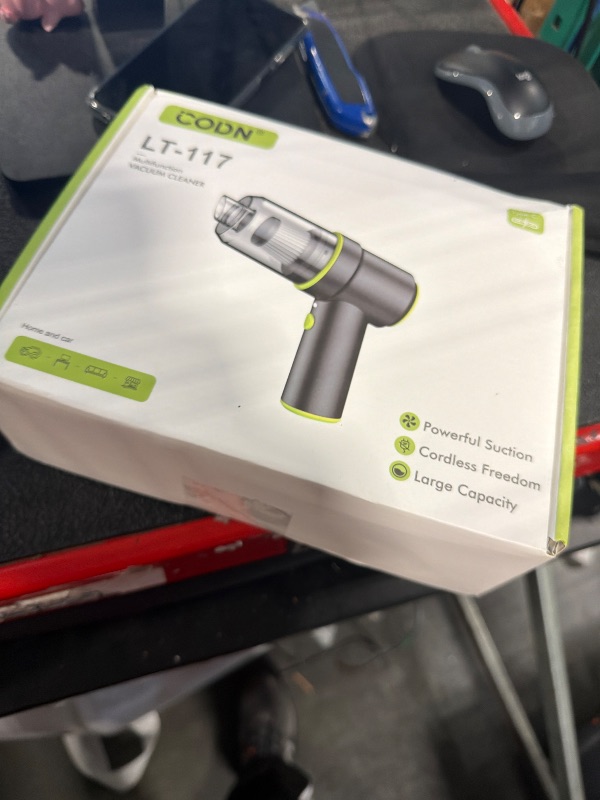 Photo 1 of ***VERY USED*** CODN Handheld Car Vacuum Portable Cordless 12000PA, 2 in 1 Handheld Vacuum Cleaner and Air Duster with Multi-Nozzles and LED Light, Mini Hand Held Vacuum Rechargeable for Home, Car, Office, Pet Hair