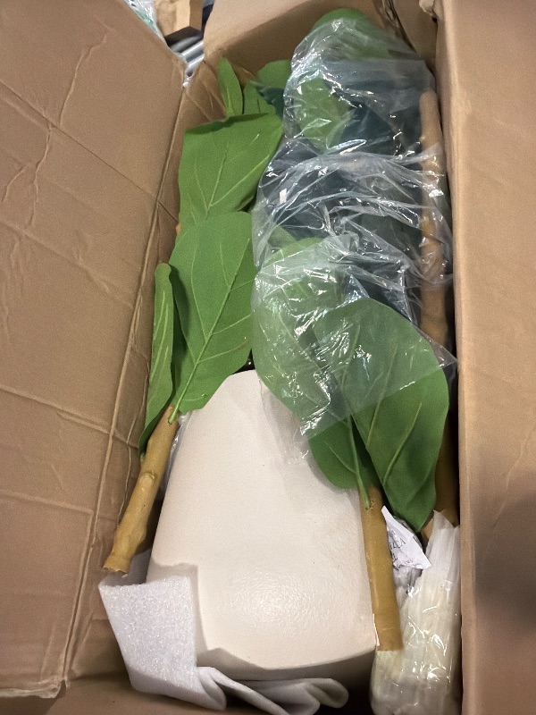 Photo 1 of *****SIMILAR ITEM***** Artificial Fiddle Leaf Fig Tree with White Planter,5ft Tall Fake Tree with Natural Wood Trunk for Home Decor, Faux Ficus Tree Fake Moss for Indoor Office Living Room