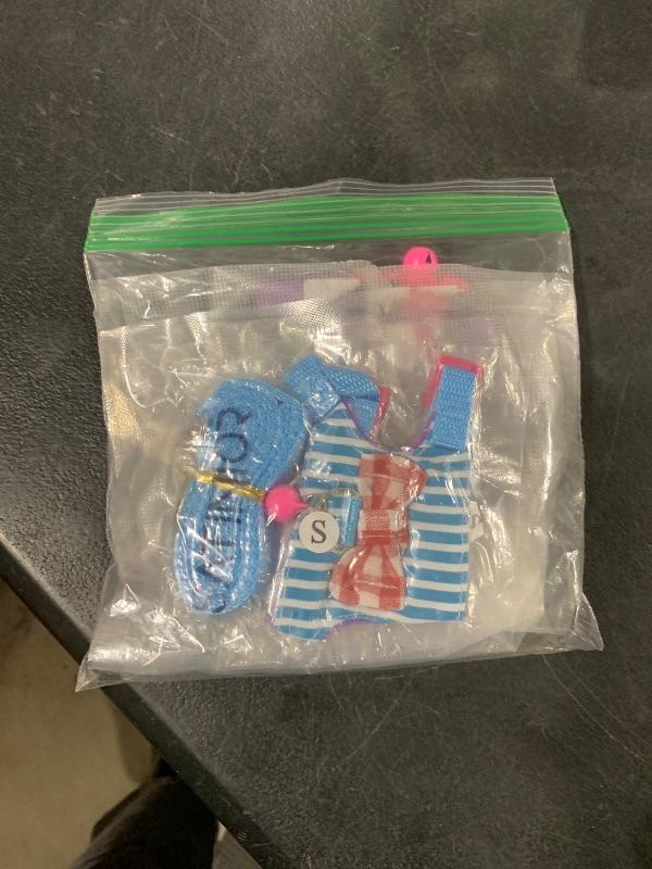 Photo 1 of 2 Pieces Hamster Harness and Leash Set for Walking, Small Guinea Pig Clothes with Bowknot Bell, No Pulling Comfort Padded Vest Striped for Guinea Pig Hamster Ferret, Small Animals (Blue, Black,S)