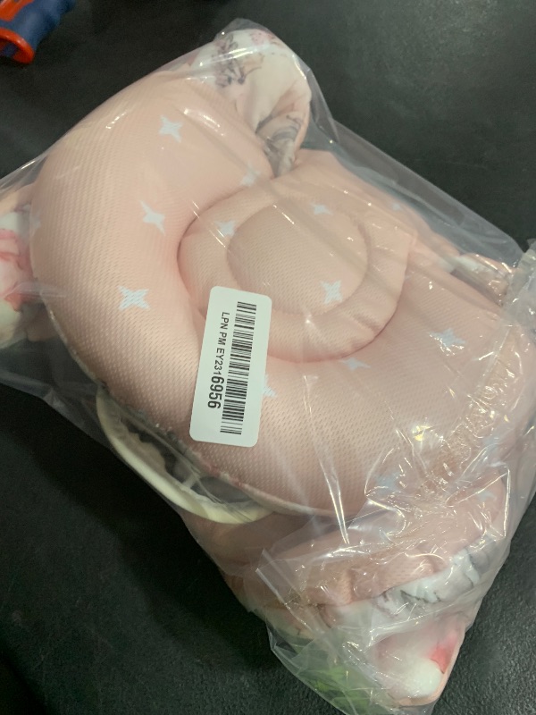 Photo 1 of [Upgraded] Infant Car Seat Insert & Newborn Head Support, 3 Strap Covers + Reversible 2-in-1 Design – All Seasons Baby Car Seat Cushion for Stroller, Swing, Rocker, Bassinets ? (Pink)