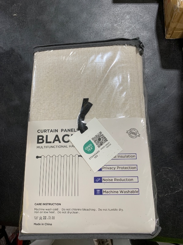 Photo 1 of 100% Blackout Shield Linen Blackout Curtains for Bedroom 84 Inches Long, Back Tab/Rod Pocket Living Room Drapes, Thermal Insulated Blackout Curtains 2 Panels Set, 50" W x 84" L, Cream