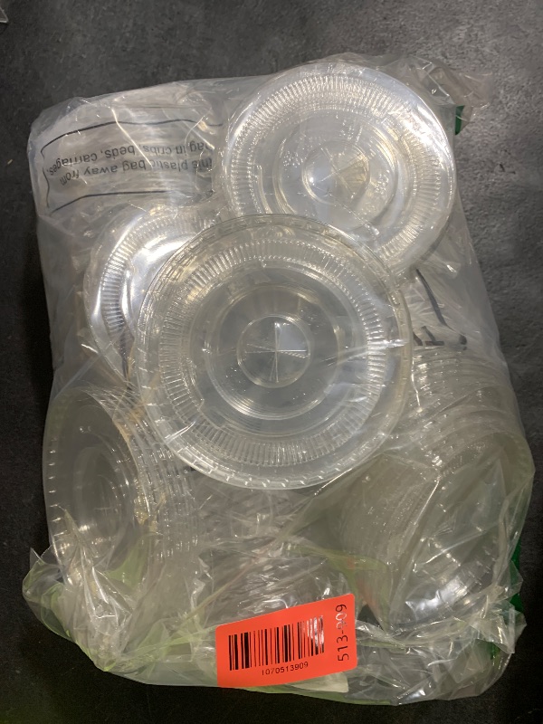 Photo 1 of 200 Pcs Clear Flat Lids Plastic Disposable PET Cup Lids with Straw Slot Fits for 12 oz, 16 oz, 20 oz and 24 oz Cups for Summer Iced Coffee, Ice Cream, Slush, Milkshake, Party Supplies