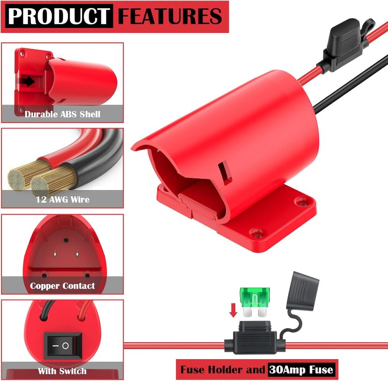Photo 1 of 1 Packs Power Wheel Adapter for Milwaukee M12 Battery Adapter 12V Power Wheel Battery Conversion Kit with Switch, Fuse & Wire Terminals, 12AWG Wire, Power Connector for DIY Rc Car Toys and Robotics