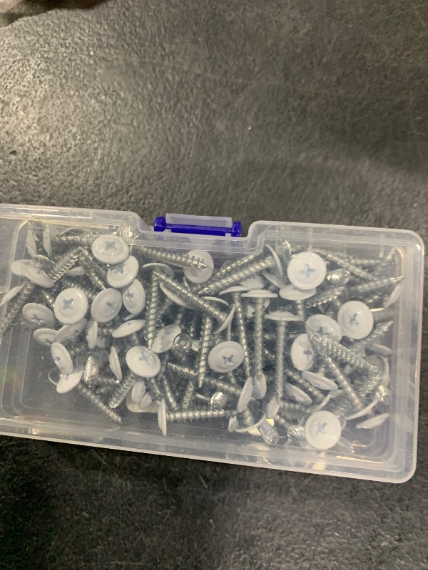 Photo 1 of #8 x 1 (120 PCS) Modified Truss Head Wood Screws, Phillips Drive Quick Metal Self Tapping Screws, White Head, Full Thread, Screwdriver Bit Included