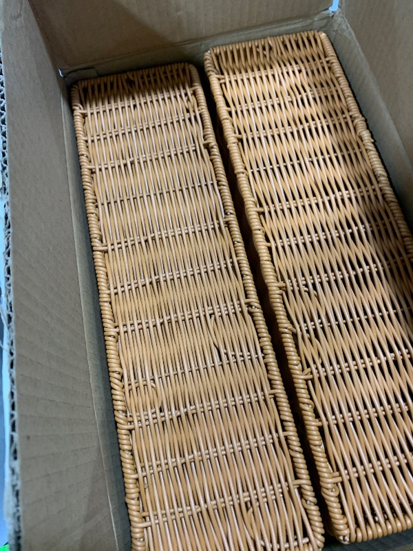 Photo 1 of 4 Set Nursery Book Shelves Scalloped Plastic Artificial Rattan Classroom Wall Shelf 15.8 Inch Wall Mounted Floating Bookshelve, Hanging Boho Wicker Woven Shelf for Bedroom Farmhouse Decor (4, Brown)